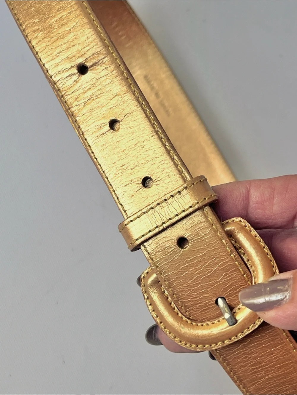 Vintage 1980's Size 34 Genuine Leather Gold Lame Belt by Tony Barcelo Spain
